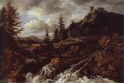 Waterfall in a Mountainous Landscape with a Ruined castle Jacob van Ruisdael